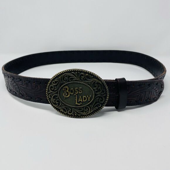 Idyllwind Women XL Boss Lady Buckle Brown Leather Western Hand Tooled Rodeo Belt main image 6